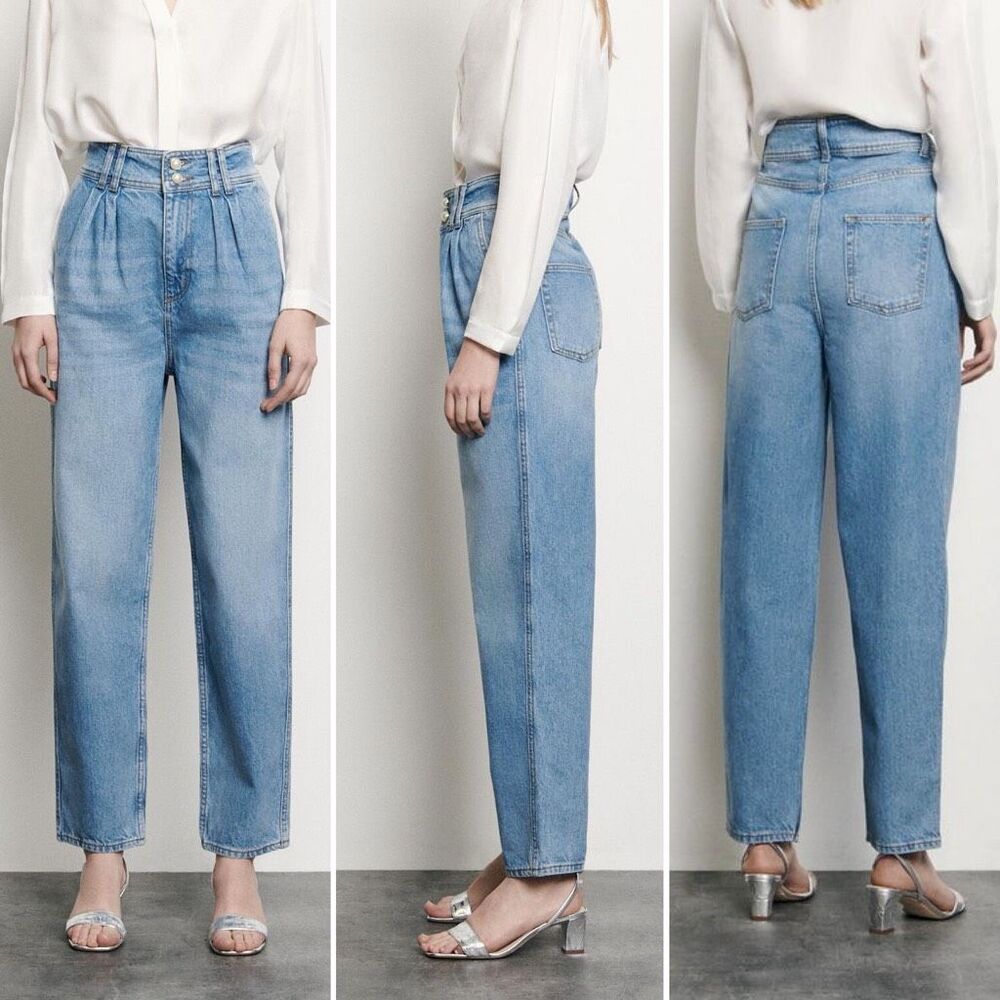 Sandro High-Waisted Jeans With Pearl Buttons Size 38/6